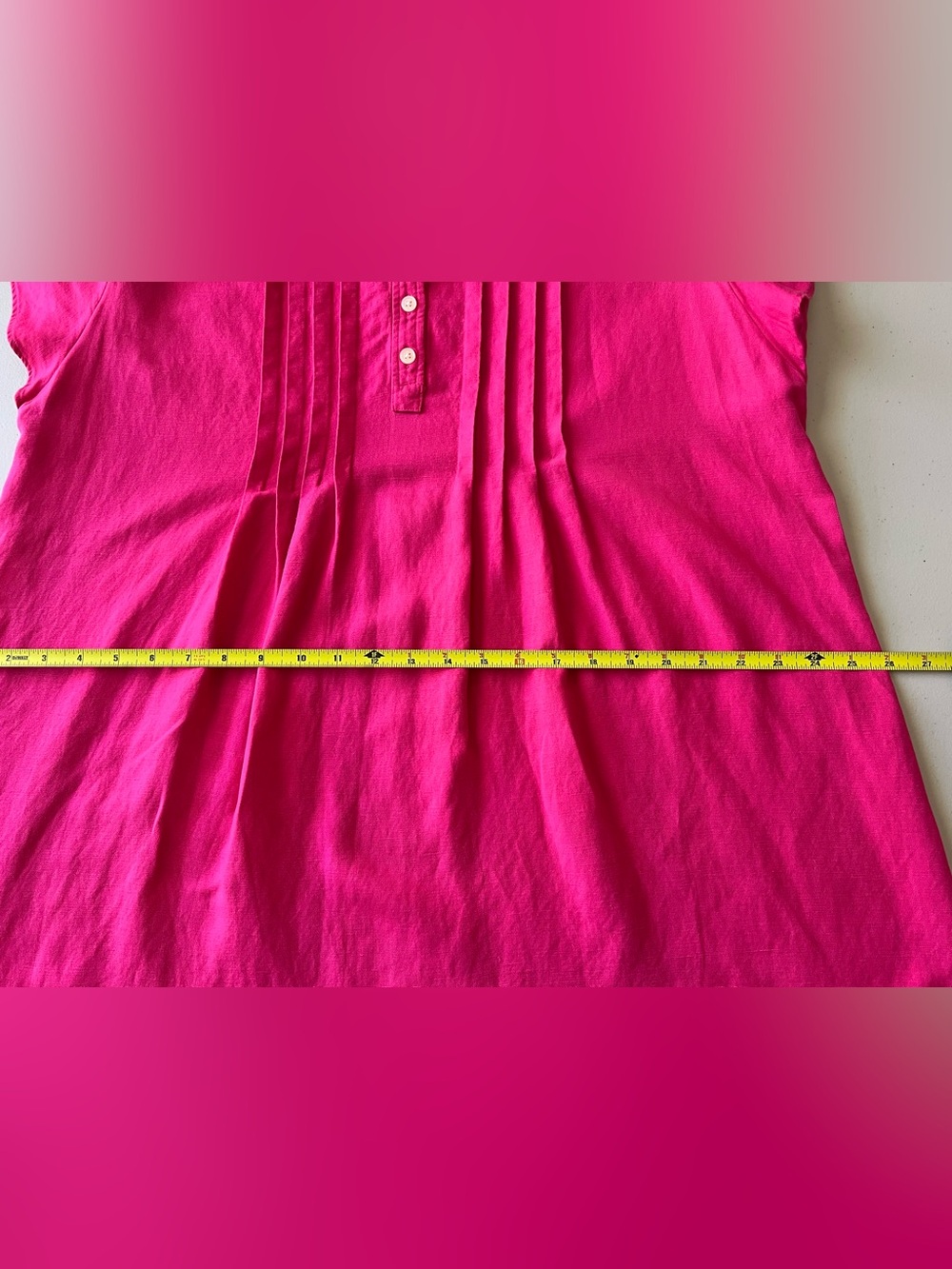 LOFT Petite Hot Pink Linen Blend Flutter Sleeve Shift Dress Pleated Front - Picture 9 of 11